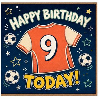 9th Birthday Card, Football Shirt and Soccer Theme Happy Birthday Card