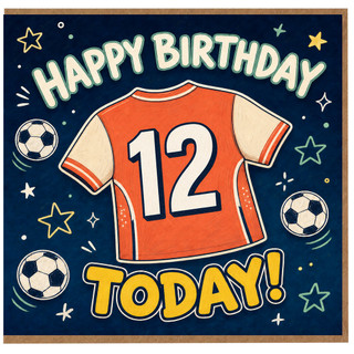 12th Birthday Card, Football Shirt Happy Birthday Card
