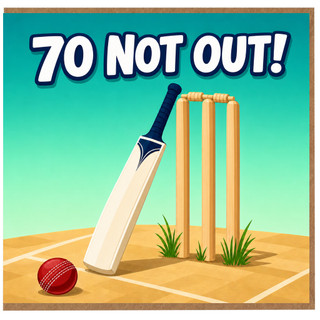 70th Birthday Card, 70 Not Out Cricket Card