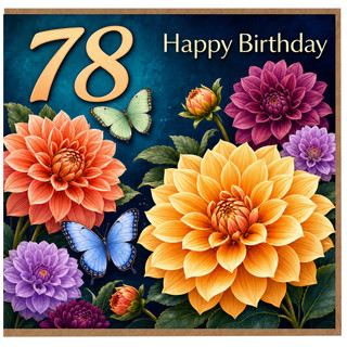 78th Birthday Card, Floral Butterflies Happy Birthday Card