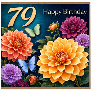 79th Birthday Card, Floral Butterfly Design