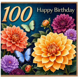 100th Birthday Card, Happy Birthday Floral Butterfly Card
