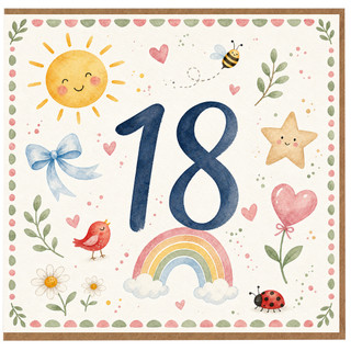 18th Birthday Card, Cute Pastel Watercolour Age 18 Card