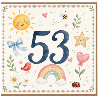 53rd Birthday Card, Cute Watercolour Nature Design