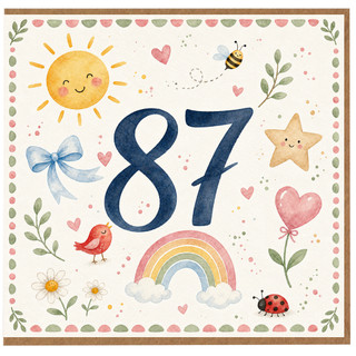87th Birthday Card, Cute Watercolour Sunshine and Rainbow Design