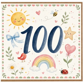 100th Birthday Card, Watercolour Cute Garden Design
