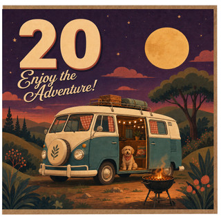 20th Birthday Card, Enjoy the Adventure Retro Camper Van Camping Card