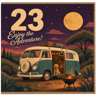 23rd Birthday Card, Enjoy the Adventure Vintage Camper Van Card