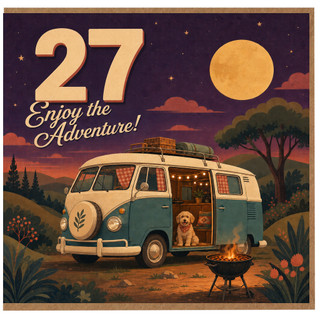 27th Birthday Card, Enjoy the Adventure Retro Camper Van Design