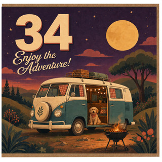 34th Birthday Card, Enjoy the Adventure Camper Van Card