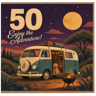 50th Birthday Card, Enjoy the Adventure Camper Van Card