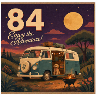 84th Birthday Card, Enjoy the Adventure Vintage Camper Van Card