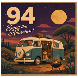 94th Birthday Card, Enjoy the Adventure Vintage Camper Van Card