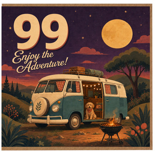 99th Birthday Card, Enjoy the Adventure Vintage Camper Van Card