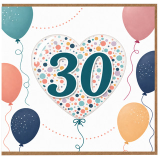 30th Birthday Card, Heart Balloon Design