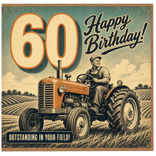 60th Birthday Card, Happy Birthday Tractor Card, Outstanding in Your Field
