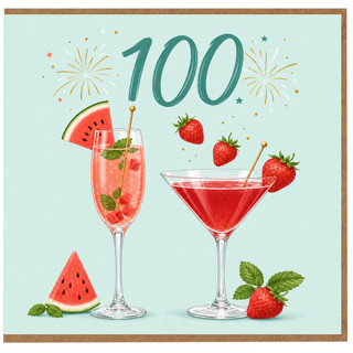 100th Birthday Card, Celebratory Cocktail and Fruit Design