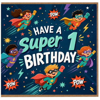 1st Birthday Card, Superhero Birthday Card