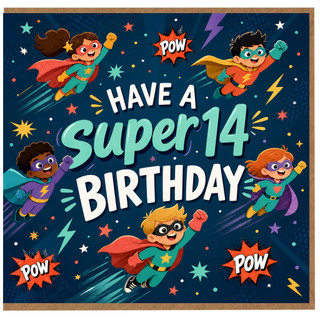 14th Birthday Card, Superhero Kids Birthday Card
