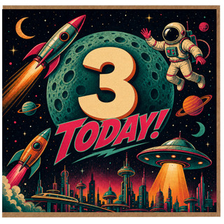3rd Birthday Card, Space Themed Rocket and Astronaut Card