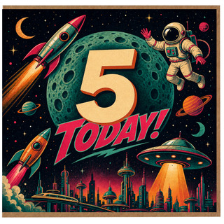 5th Birthday Card, Space Rocket and Astronaut Today!