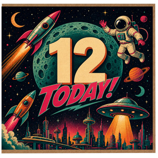 12th Birthday Card, Space Themed 12 Today Birthday Card