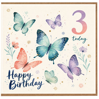 3rd Birthday Card, Butterfly Design Happy Birthday Today Card