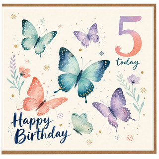 5th Birthday Card, Butterfly Birthday Card
