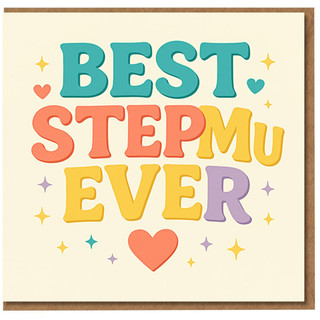 Best Stepmum Ever Card - Colourful Hearts & Stars - Mother’s Day or Birthday Card for Stepmum from Son or Daughter - Cute Pastel Typography