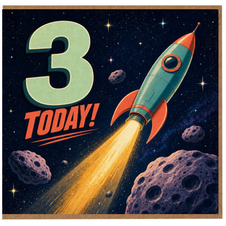 3rd Birthday Card, Space Rocket Today Design