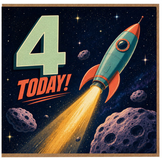 4th Birthday Card, Space Rocket Today Design