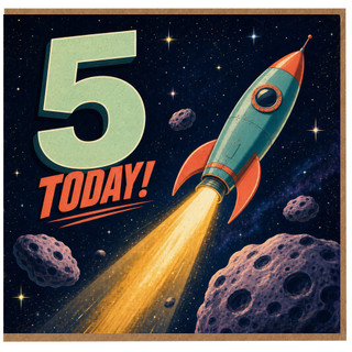 5th Birthday Card, Space Rocket Today Card