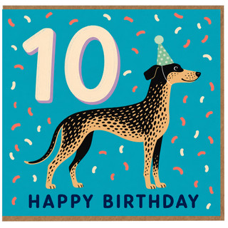 10th Birthday Card, Party Hat Happy Birthday Card