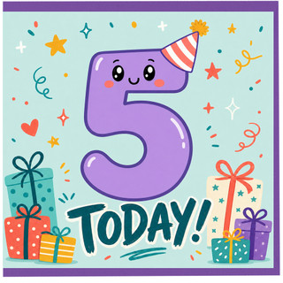 5th Birthday Card, Today Birthday Card with Cute Number 5 Party Design