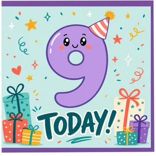9th Birthday Card, Today Party Number 9 Card