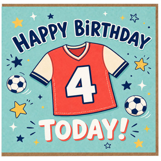 4th Birthday Card, Football Shirt and Soccer Ball Design
