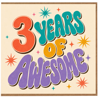 3rd Birthday Card, 3 Years of Awesome Retro Style Card