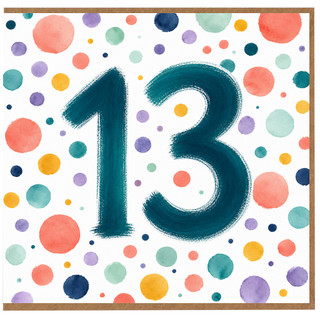 13th Birthday Card, Colourful Confetti Polka Dot Design