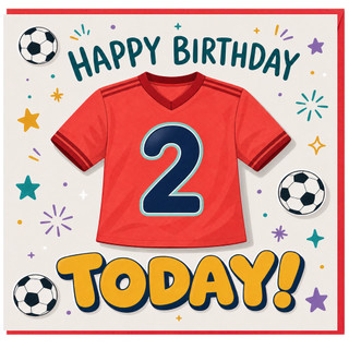 2nd Birthday Card, Football Shirt Soccer Birthday Card