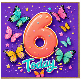 6th Birthday Card, Butterfly Design Today Card