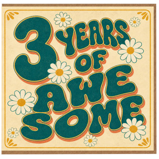 3rd Birthday Card, 3 Years Of Awesome Retro Floral Card