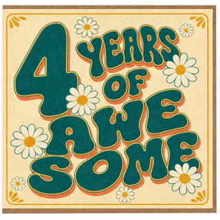 4th Birthday Card, 4 Years of Awesome Retro Daisy Card