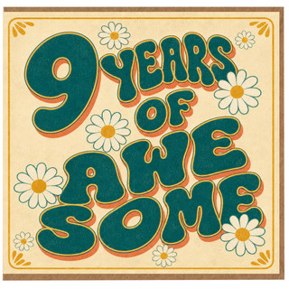 9th Birthday Card, 9 Years of One Retro Daisy Greeting Card