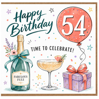 54th Birthday Card, Happy Birthday Time to Celebrate Card