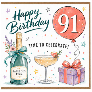 91st Birthday Card, Happy Birthday Time to Celebrate Design