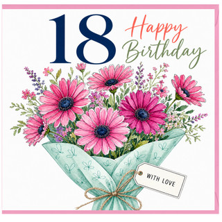 18th Birthday Card, Happy Birthday Floral Bouquet Design