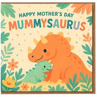 Mummysaurus Mother's Day Card - Cute Dinosaur Mum and Baby Illustration, Happy Mother's Day Message from Kids
