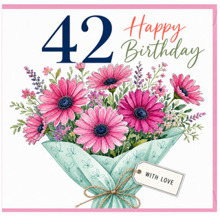 42nd Birthday Card, Floral Bouquet Happy Birthday Card