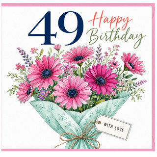 49th Birthday Card, Happy Birthday Floral Bouquet Card With Love