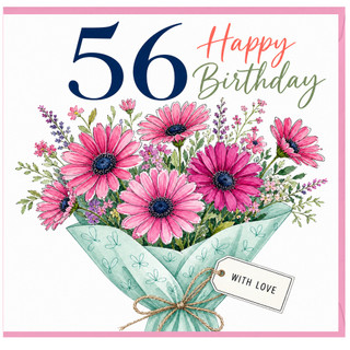 56th Birthday Card, Floral Bouquet Happy Birthday Card